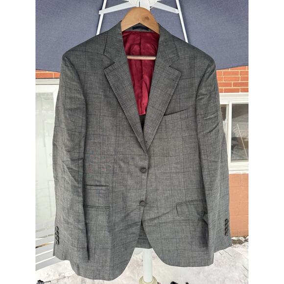 Brunello Cucinelli Linen Wool Silk Gray Plaid Sport Jacket 54/44US Men’s - Picture 1 of 7
